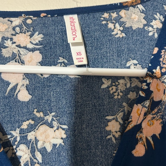 Xhilaration Floral V-Neck Blouse - Navy and Peach - Picture 2 of 3